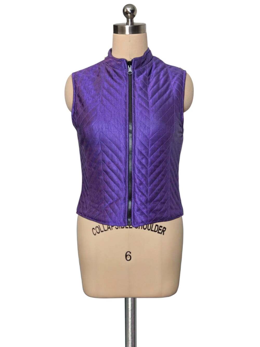 New KUNTO Fitted Bright Purple Silk Blend Quilted Puff Vest Small